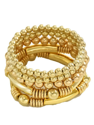 5 Piece 18k Gold-plated Plastic Beaded Bracelet in gold with beaded