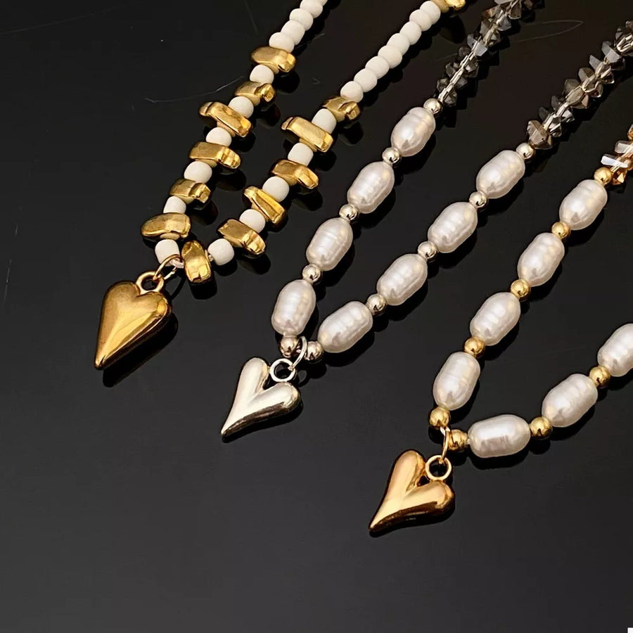 Synthetic Pearl,18K Gold-Plated,Rice Pearl,CCB Care instructions: Avoid wearing necklace in grey with regular silhouette