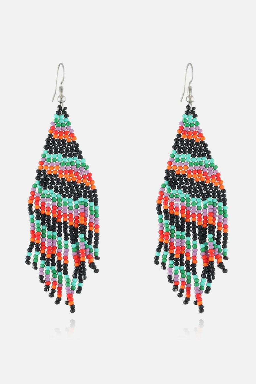 Beaded Christmas tree drop earrings in Style B with colorful beads and fringe detail.