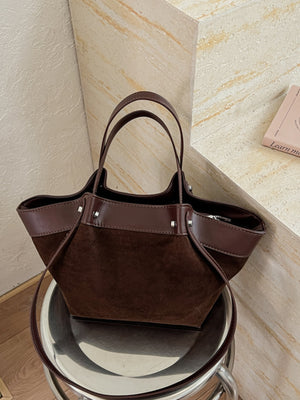 Leather Trim Medium Tote Bag in Black