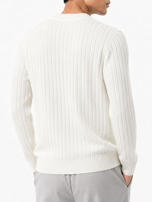 Dark Gray crewneck sweater featuring ribbed and ribbed