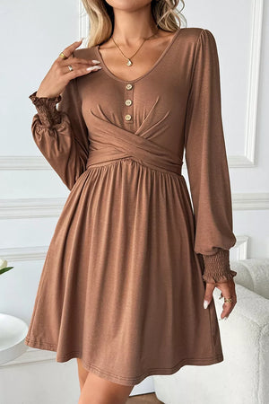 mini dress in brown featuring buttoned and fit-and-flare fit
