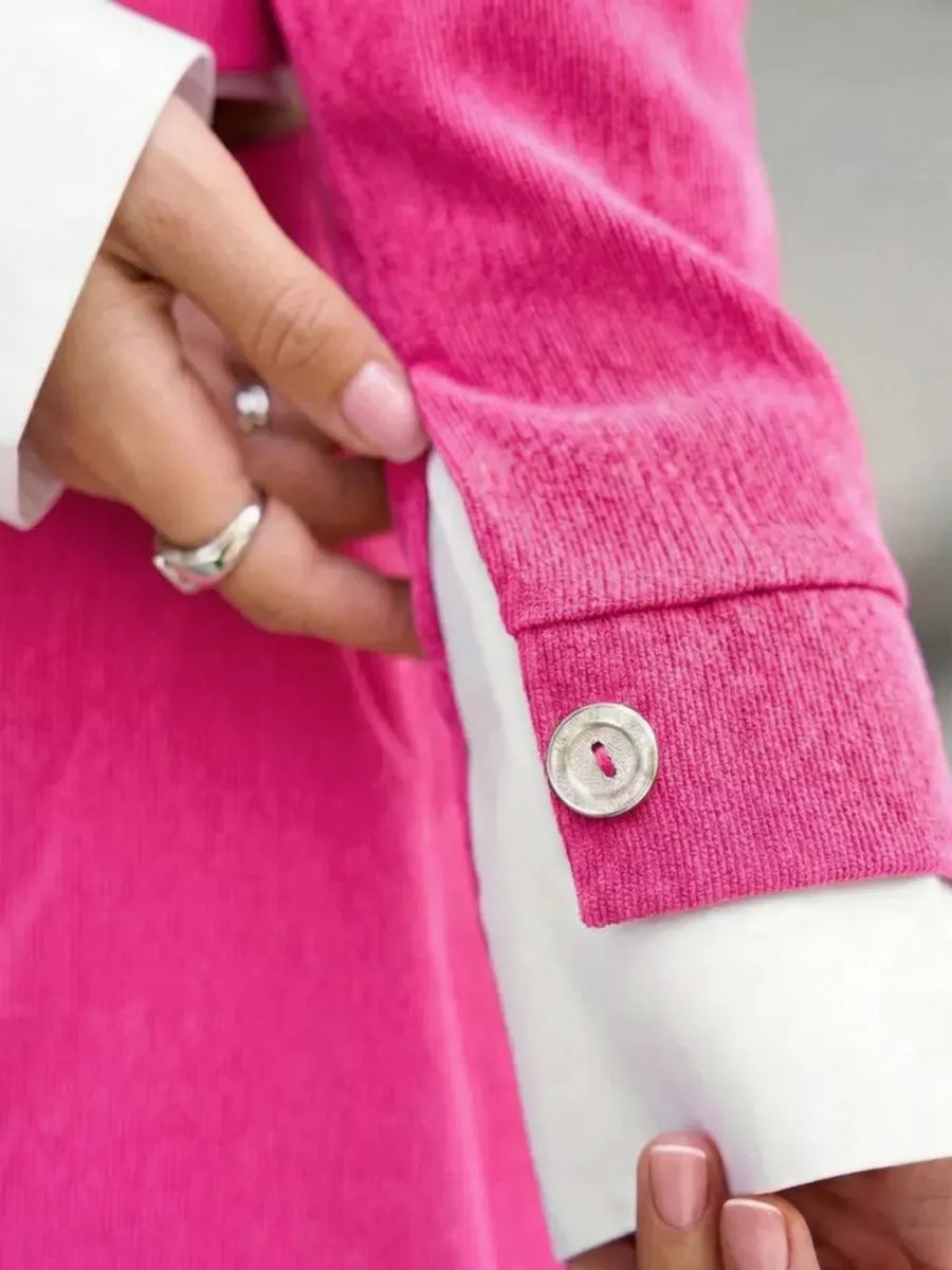 Button Up Cropped Jacket And Mini Skirt Set in Rose Red