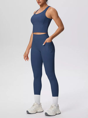 athletic tank in navy blue featuring pocketed and fitted fit