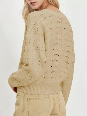 cardigan in dark brown with openwork knit and buttoned