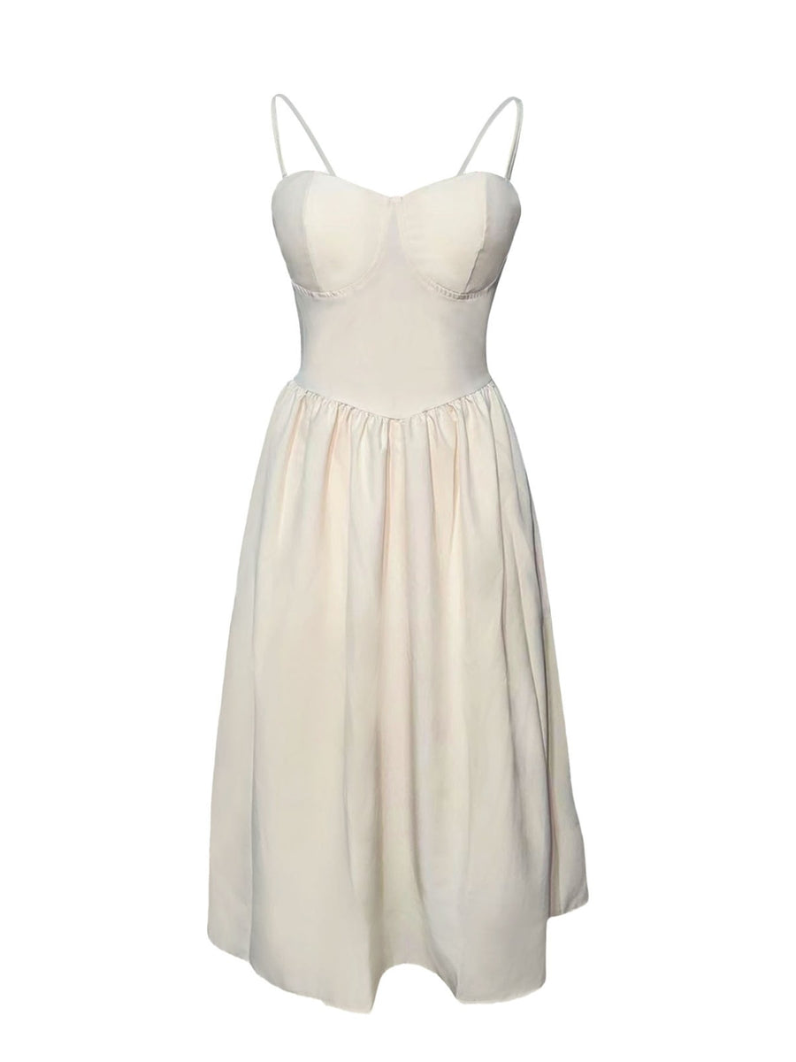 white midi dress with midi and side-zip