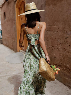 maxi dress in Sage with damask and tiered