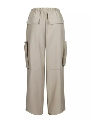 Drawstring Cargo Pants With Zipper Accents in Apricot