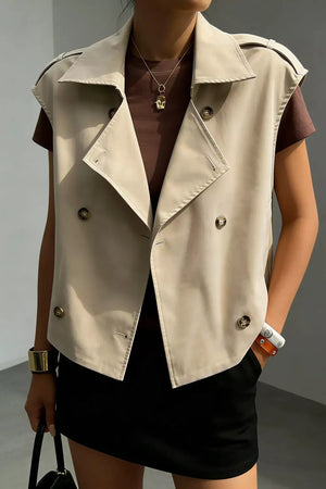 Beige vest with cropped and button-front