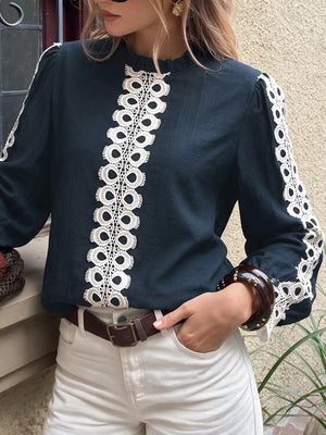 navy blue blouse with hip-length and pullover