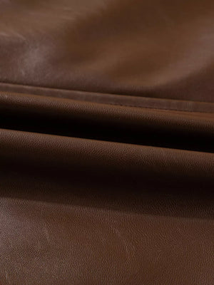 chocolate brown leather jacket with waist-length and snap, drawstring