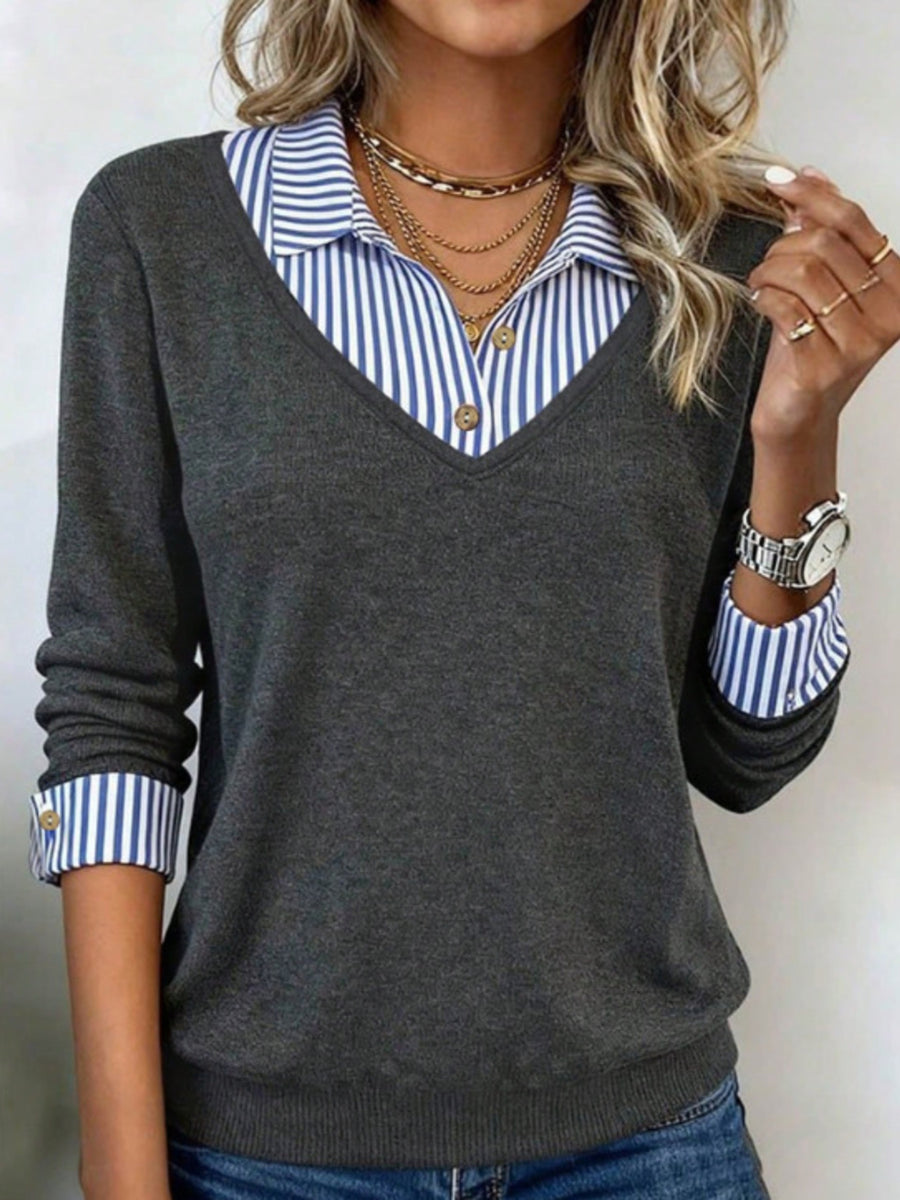 ivory pullover sweater with collared and long sleeve