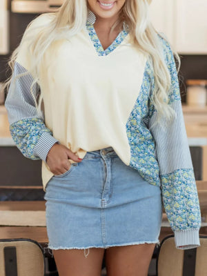 Floral Striped Drop Sleeve Collared Sweatshirt option 9
