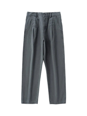 Men's gray relaxed fit sweatpants with pockets and drawstring detail.