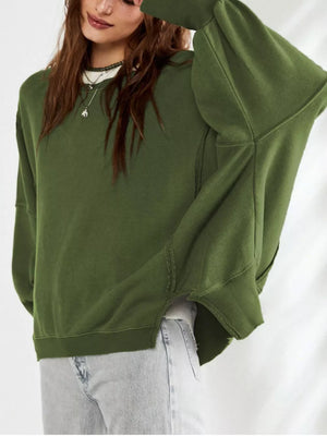 Oversized Relaxed Fit Crew Neck Sweatshirt in Beige with oversized