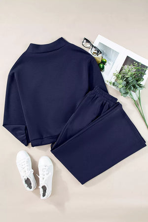Dark Navy relaxed lounge set with cowl neck