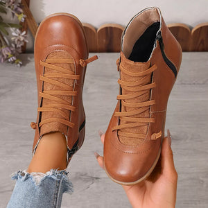 Lace-up Faux Leather Ankle Boots in Light Brown with lace-up