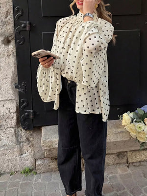 Polka Dot Balloon Sleeve Blouse in Ivory