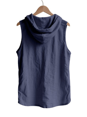 Light Khaki Casual Sleeveless Hooded Men's Shirt