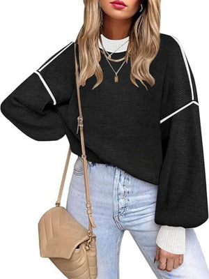 pullover sweater in black featuring basic style and oversized fit