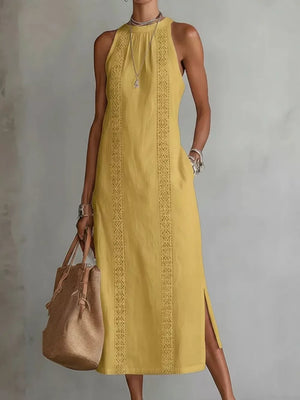 Sleeveless Lace Trim Midi Dress Plus Size in Red