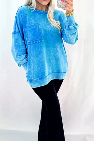 Sky Blue sweatshirt with hip-length and pullover
