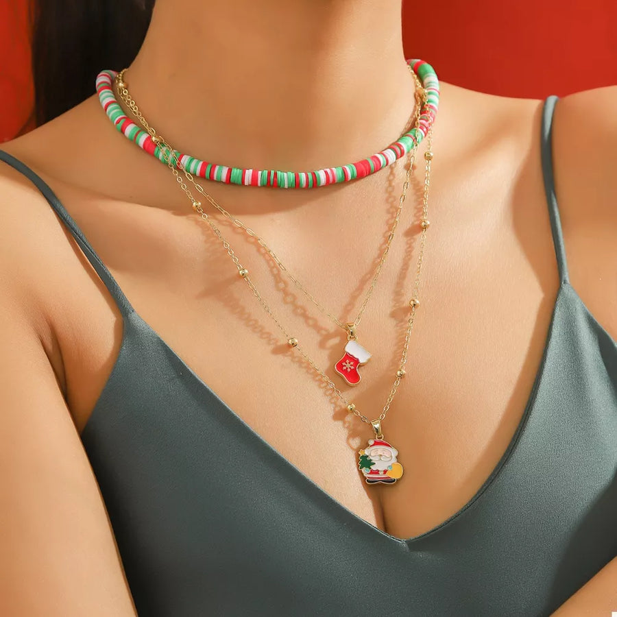 green necklace featuring layered design and color-block