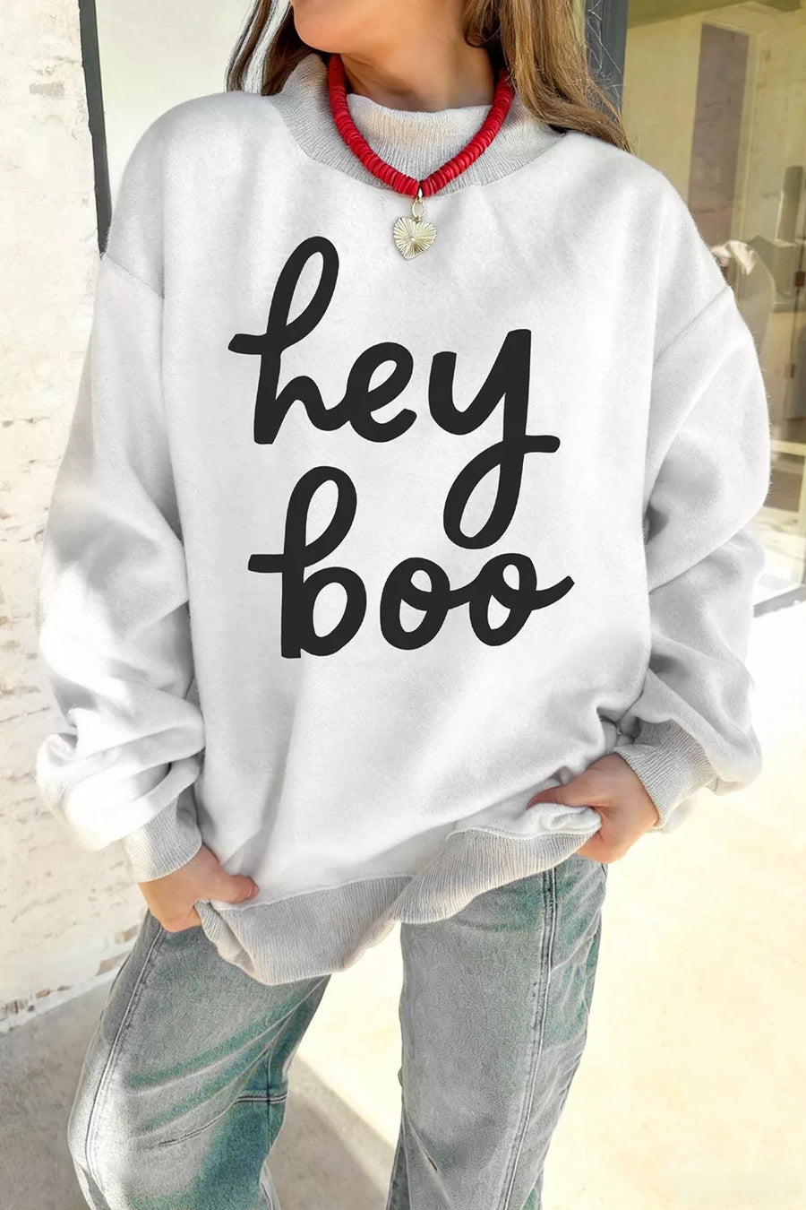 casual sweatshirt in light gray with mock neck