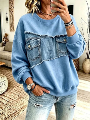 Sky Blue sweatshirt with seam detail and long sleeve