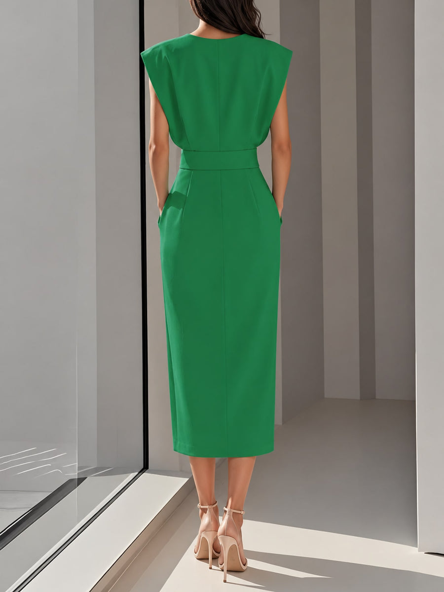 Polyester & midi dress in Orange Red with bodycon silhouette