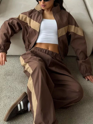 athleisure tracksuit set in Red with collared