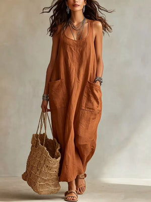 ivory loose maxi dress with scoop neck