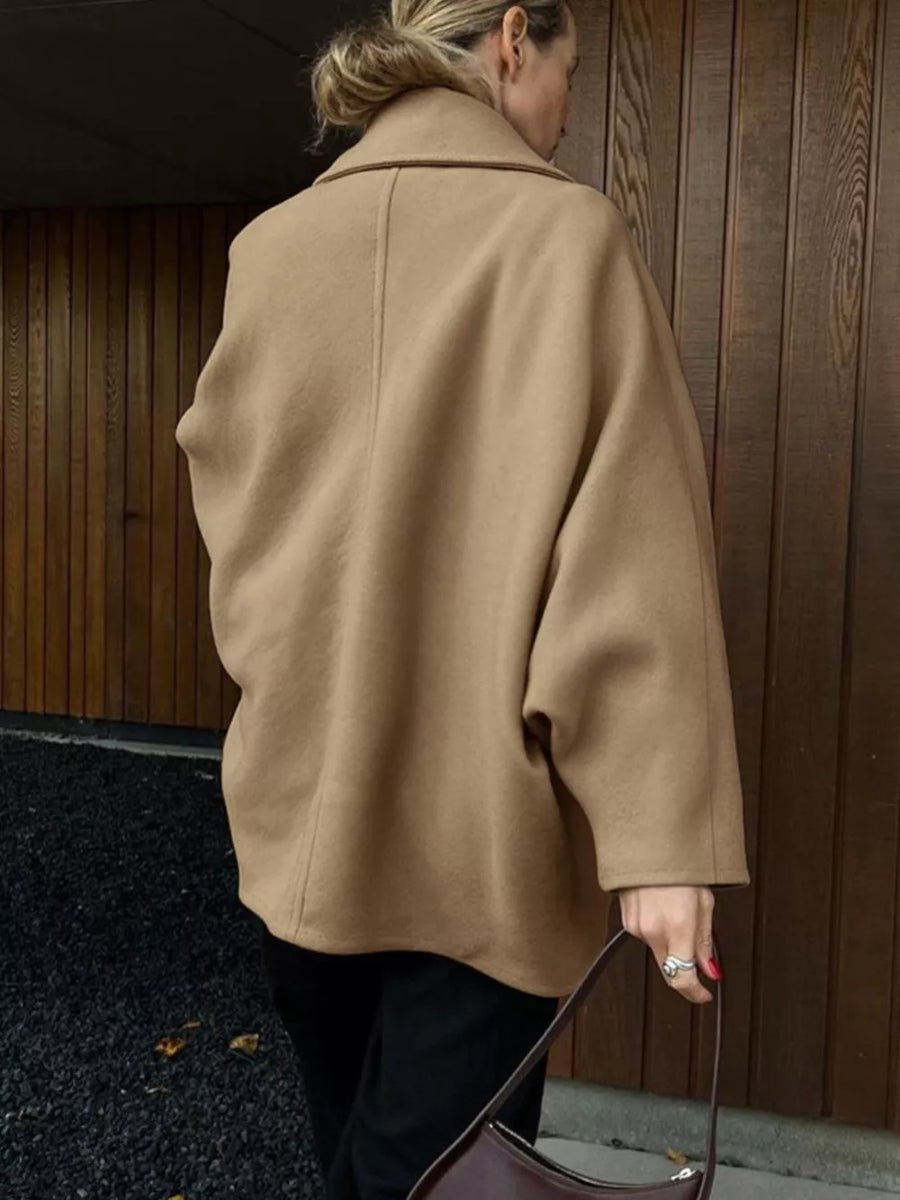 camel overcoat with pocketed and long sleeve