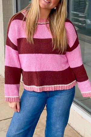 hot pink pullover sweater with hip-length and pullover