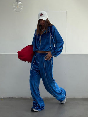 pajama set in Green with contrast stitching and cropped