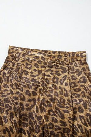 wide-leg pants featuring leopard-print in dark brown with 100% polyester Care instructions: Machine wash cold texture