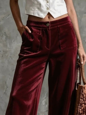 wide-leg pants in Beige with buttoned and full-length