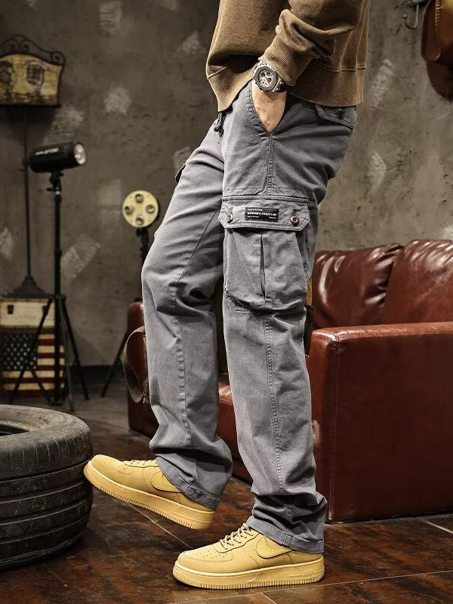 Mustard cargo pants with full-length and drawstring