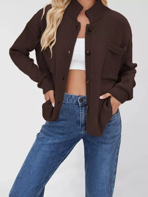casual cardigan in Black with mock neck