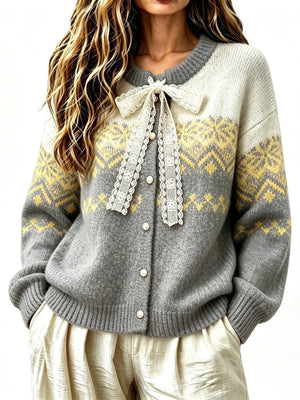 cardigan in Tangerine with geometric and lace