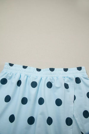 Pastel blue polka dot skort with elastic waistband