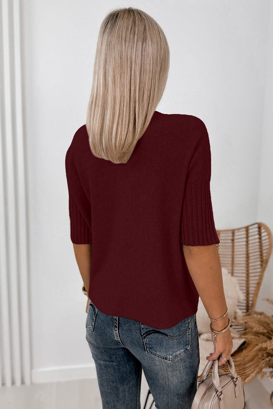70% polyester, 20% acrylic, 10% polyamide Care instructions: Machine wash cold mock neck sweater in Burgundy with regular