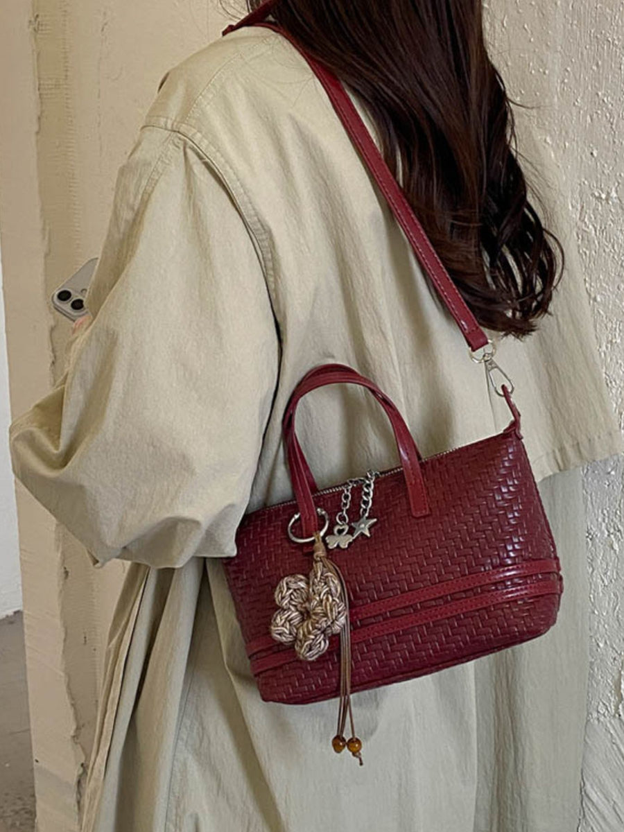 Small Woven Texture Crossbody Bag in Black