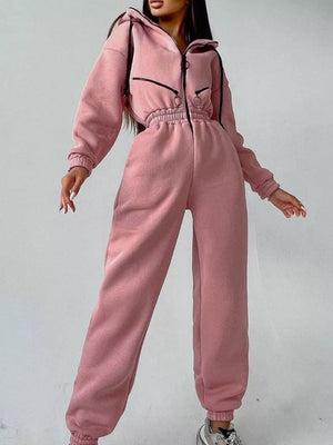 jumpsuit in sky blue with drawstring and full-length