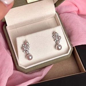 earrings in lavender gray featuring pearl cluster and cluster fit