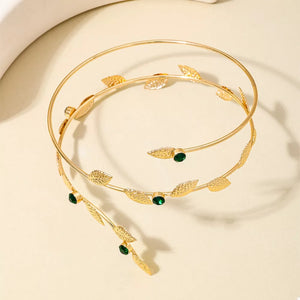 emerald green bracelet featuring rhinestone embellishment and leaf
