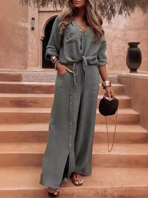 White button-up shirt with button-front and rolled sleeve