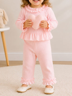 pajama set in Apricot Color with ribbed and ribbed