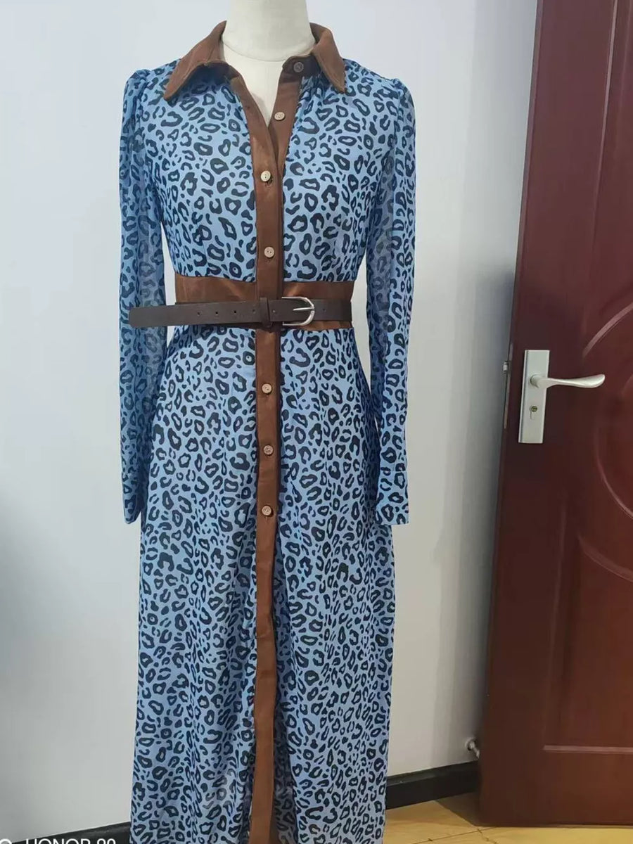 slate blue shirt dress with midi and button-front