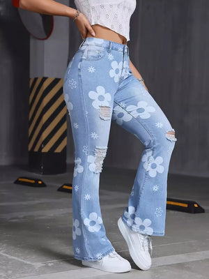 95%cotton, 5%spandex Care instructions: Machine wash cold flare jeans in Light Blue with flared silhouette